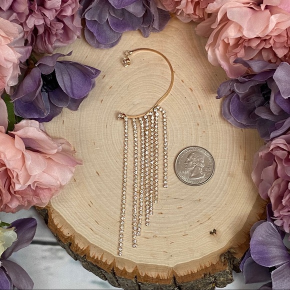 Glam Crystal Tassel Left Ear Cuff Clip Earring - Picture 15 of 16
